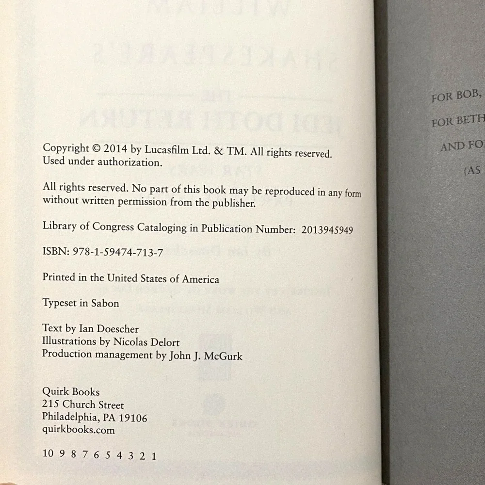 William Shakespeare's The Jedi Doth Return Star Wars Part the Sixth Hardcover